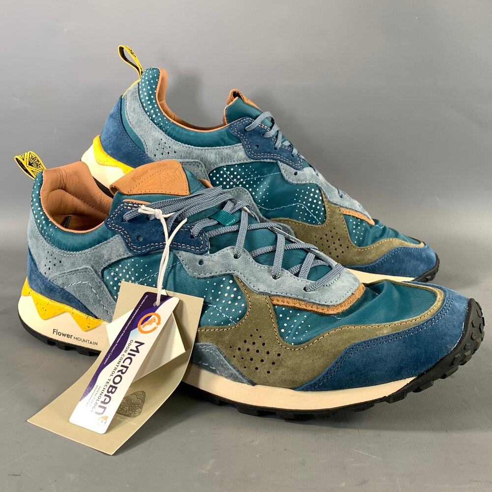 FLOWER MOUNTAIN Size 11.5 Blue Green Color Block Suede & Nylon Sneakers